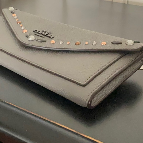Coach Studded Gray Leather Wallet - Picture 6 of 9